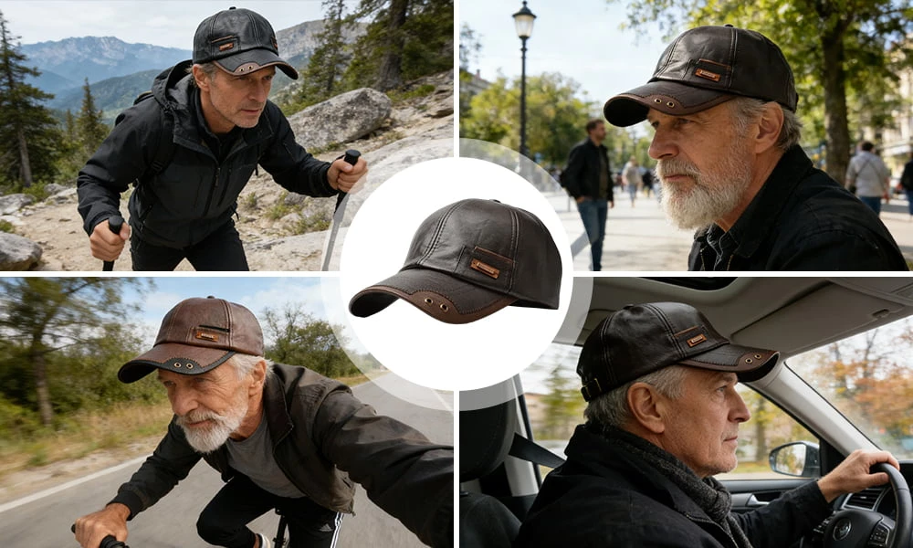 HotJak WarmGuard Cap brown polished leather exterior with gold metal plate