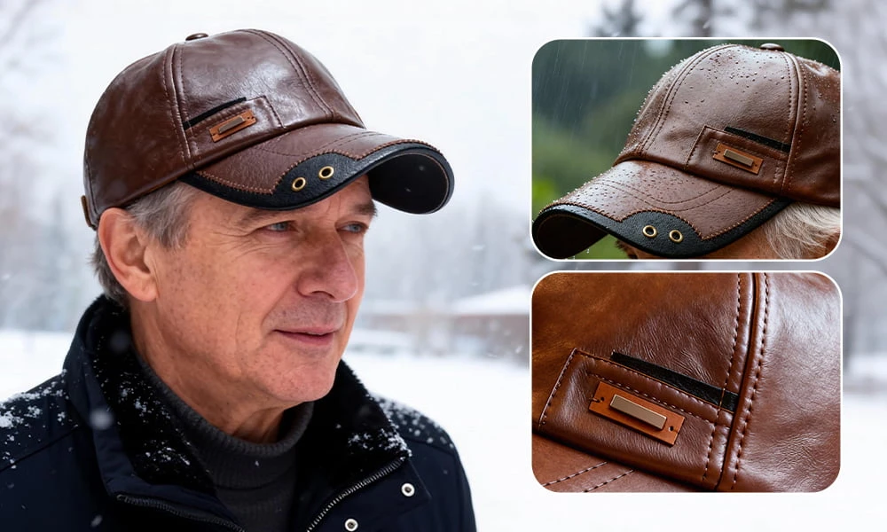 Man wearing HotJak WarmGuard Cap outdoors - stylish winter look